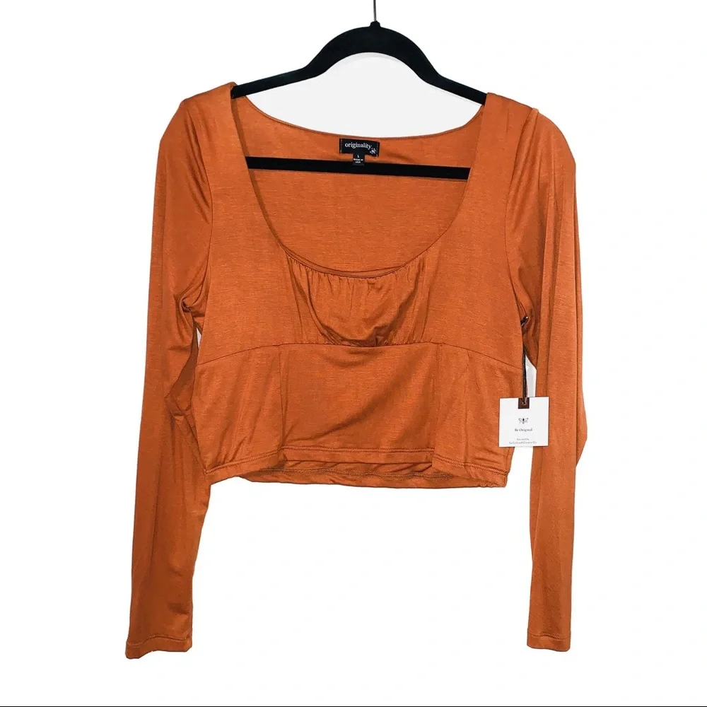 Dry Goods by Originally Orange Long Sleeve Square Neck Crop Top Size Large NWT - Picture 2 of 8